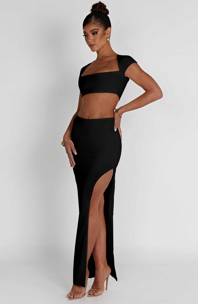 Babyboo Adorn Maxi Skirt Black USA | 460-KZFRWQ