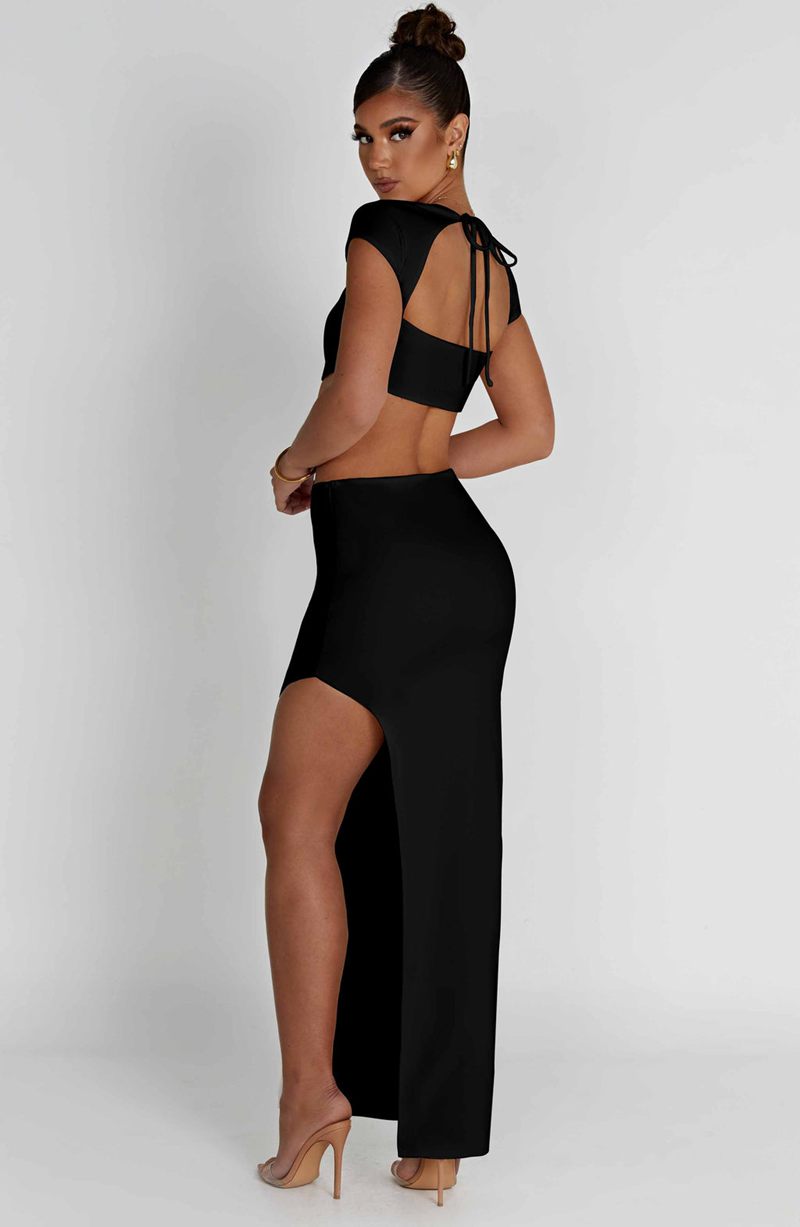 Babyboo Adorn Maxi Skirt Black USA | 460-KZFRWQ