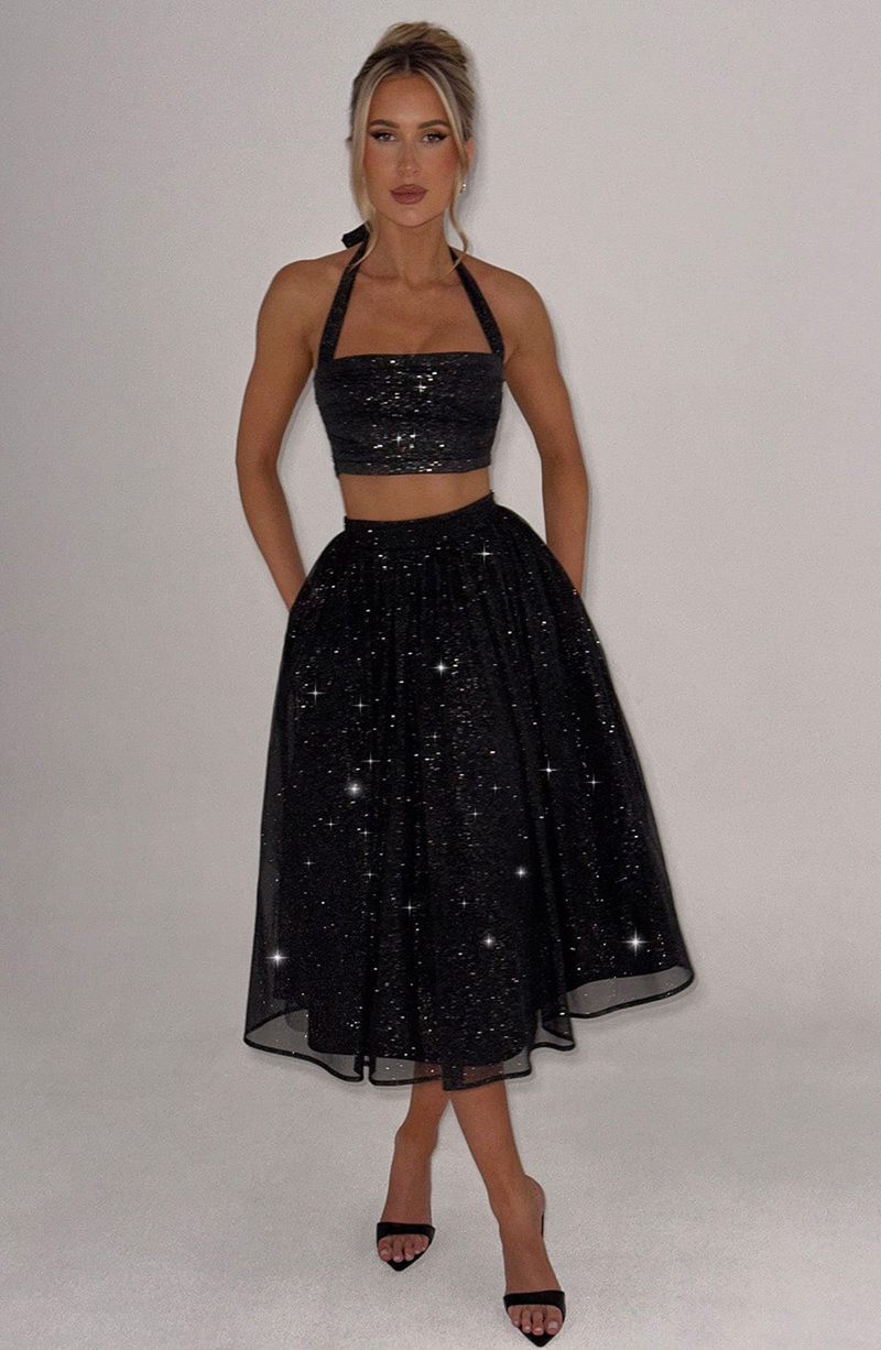 Babyboo Alani Crop Top Black Sparkle USA | 402-ZSQFKN