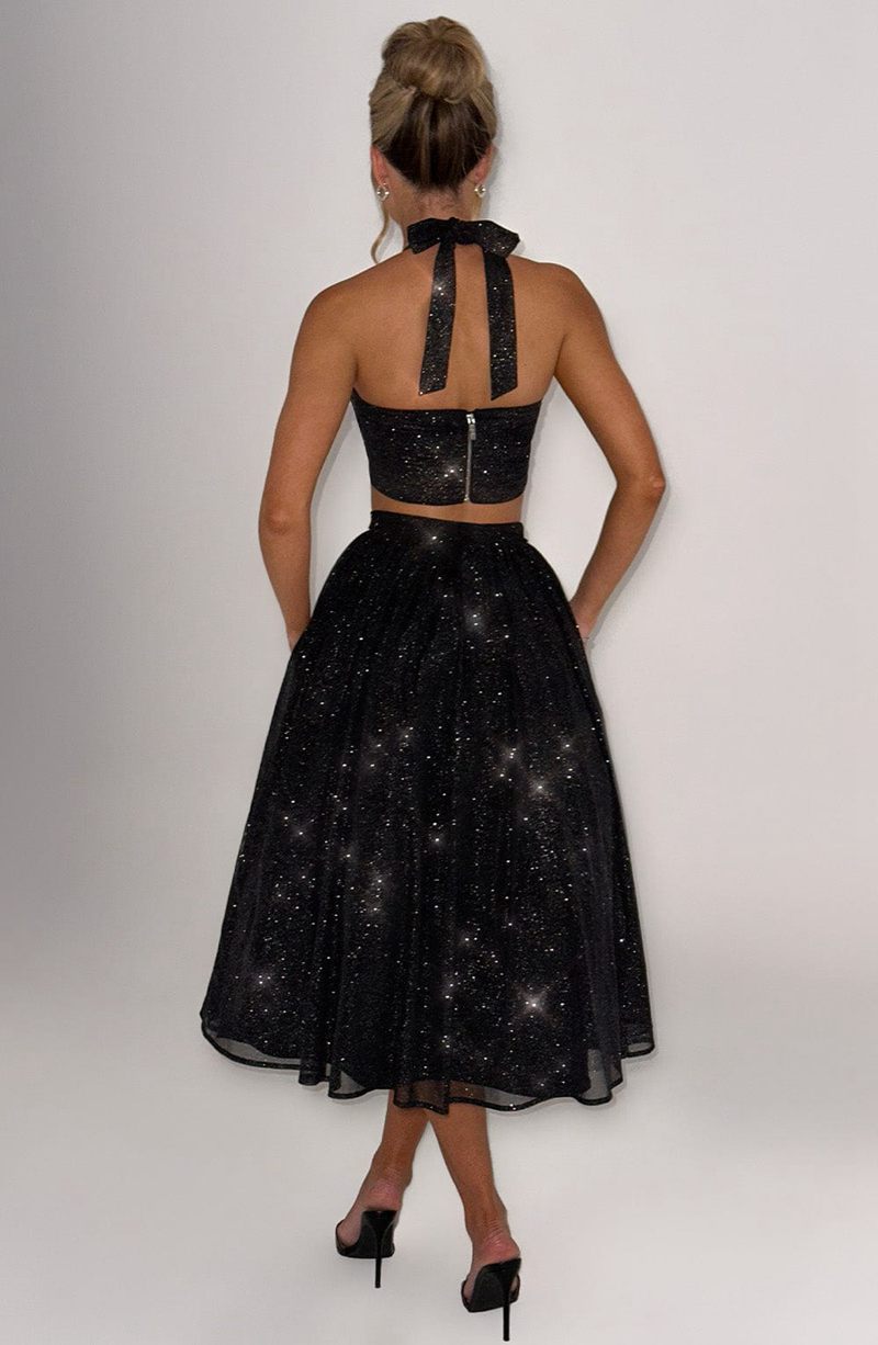 Babyboo Alani Midi Skirt Black Sparkle USA | 349-XHDGLA