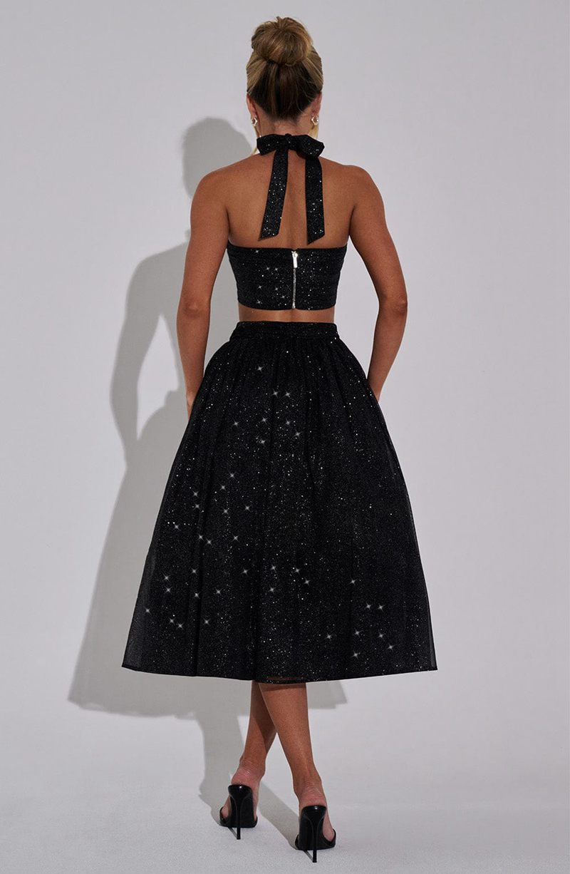 Babyboo Alani Midi Skirt Black Sparkle USA | 349-XHDGLA