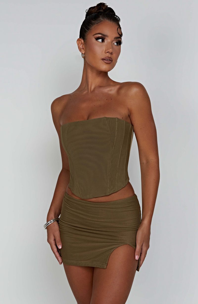 Babyboo Alina Mini Skirt Khaki USA | 760-LPESMR