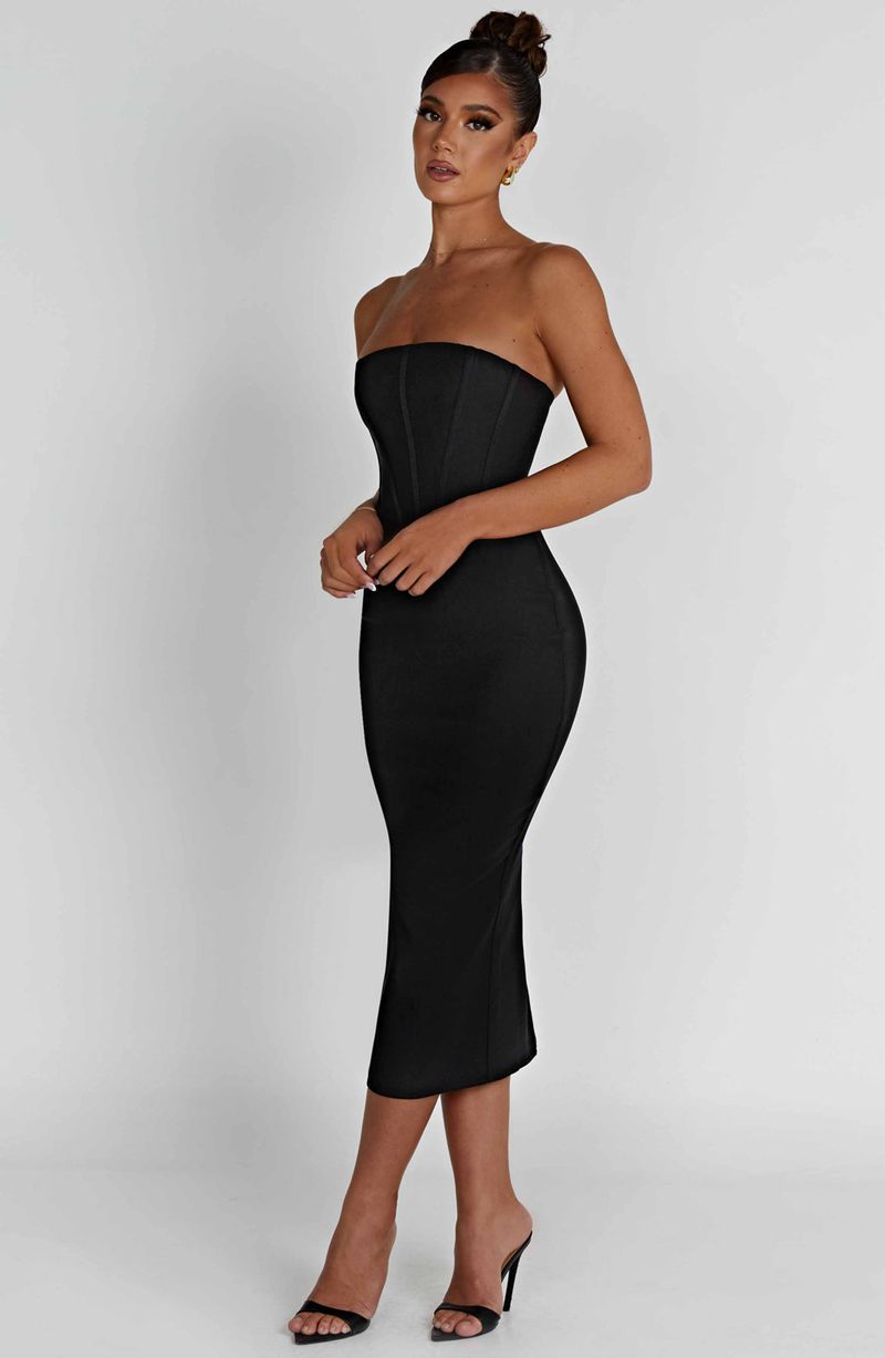 Babyboo Amore Midi Dress Black USA | 739-YFXOMN