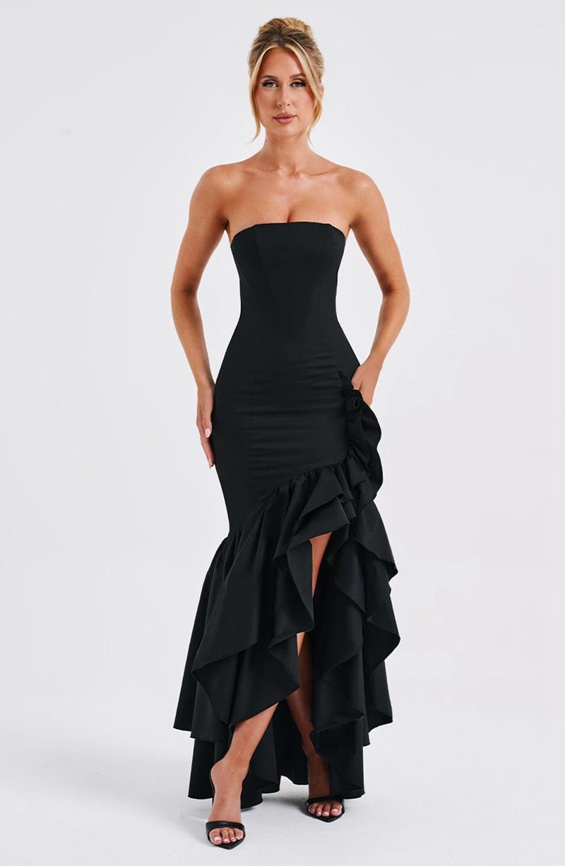 Babyboo Angelina Maxi Dress Black USA | 547-JRUZVB