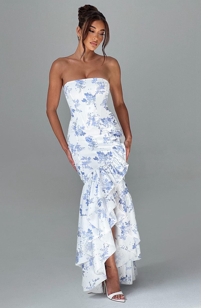 Babyboo Angelina Maxi Dress Blue Floral Print USA | 710-TEISWG