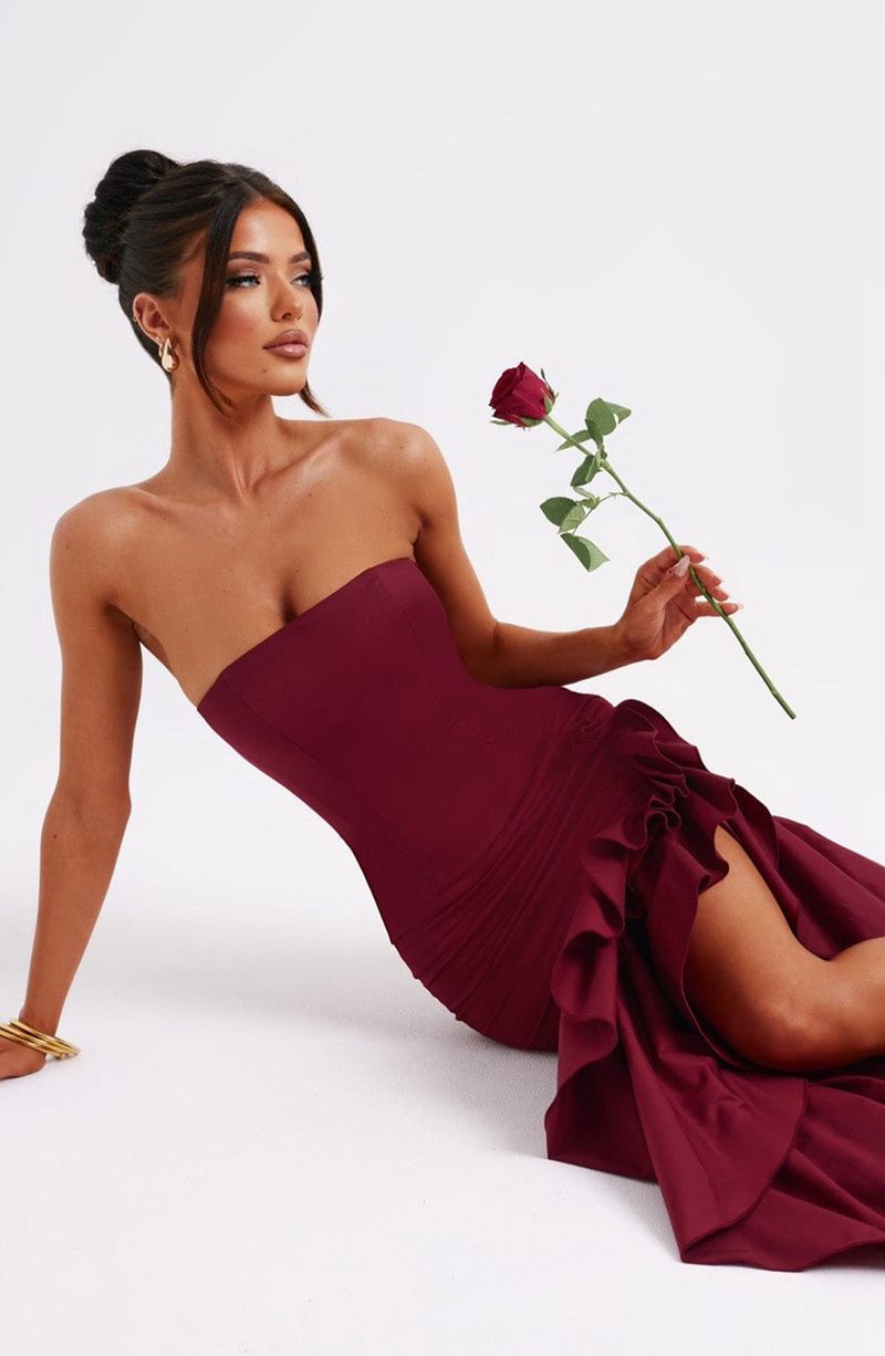 Babyboo Angelina Maxi Dress Burgundy USA | 278-SZBFEP