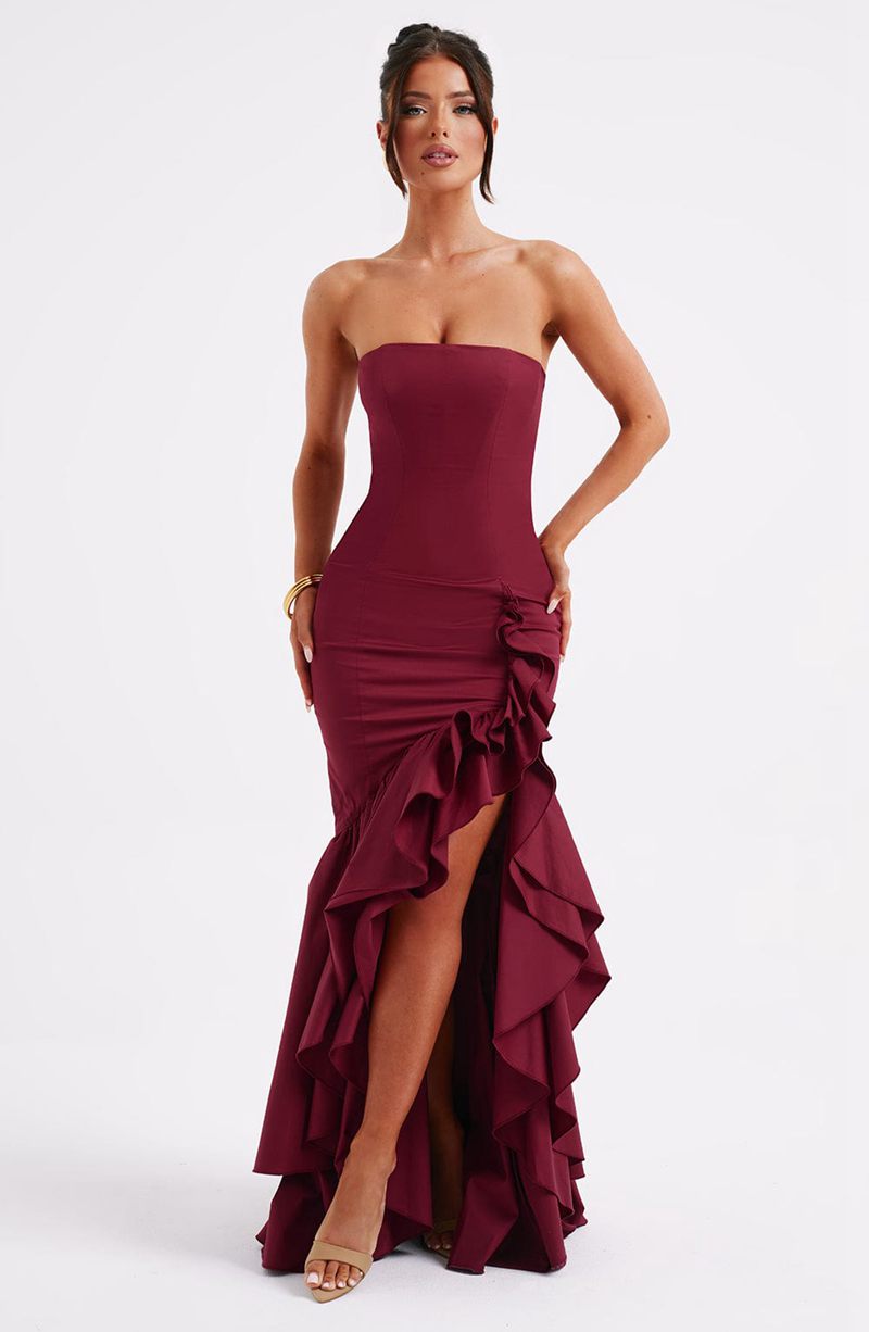 Babyboo Angelina Maxi Dress Burgundy USA | 278-SZBFEP