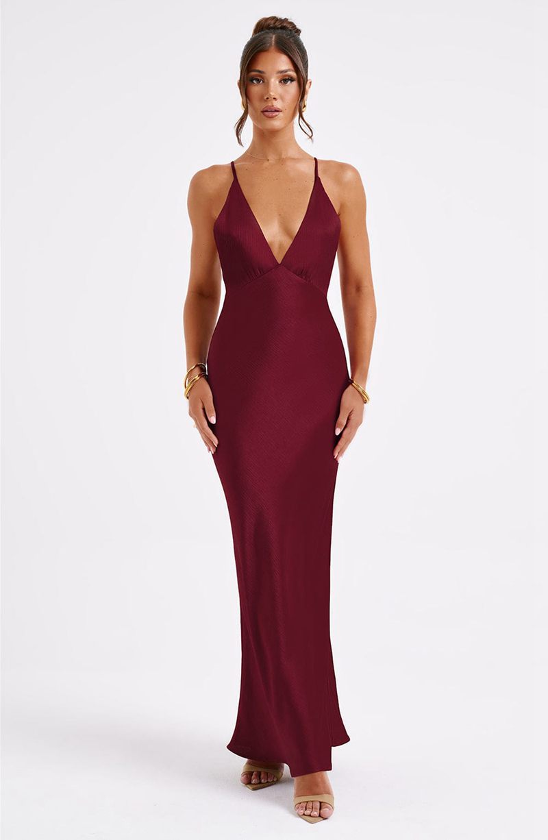 Babyboo Anja Maxi Dress Burgundy USA | 178-NZPXGI