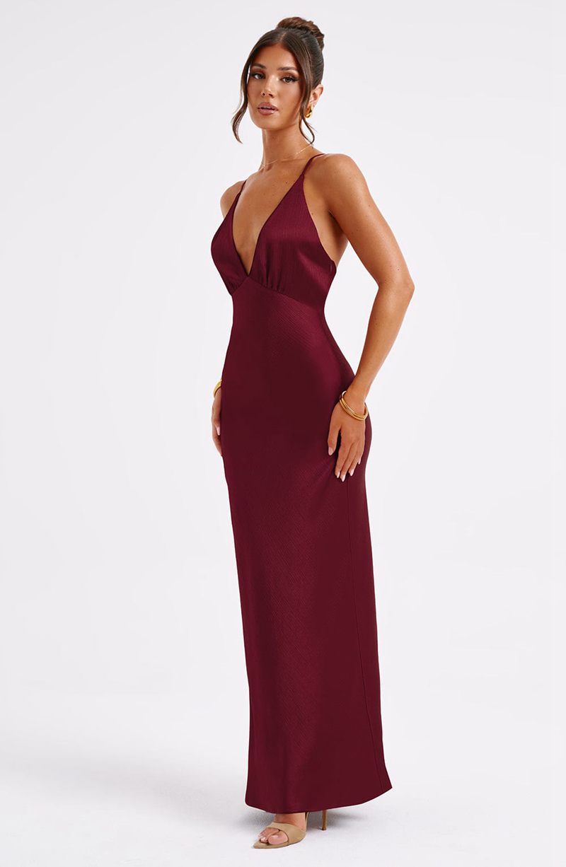 Babyboo Anja Maxi Dress Burgundy USA | 178-NZPXGI