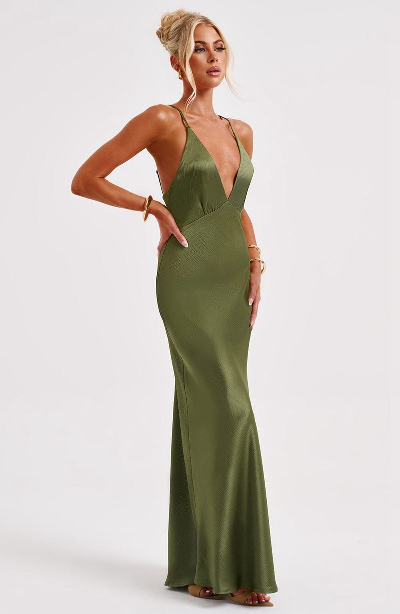 Babyboo Anja Maxi Dress Khaki USA | 708-CRJSZK