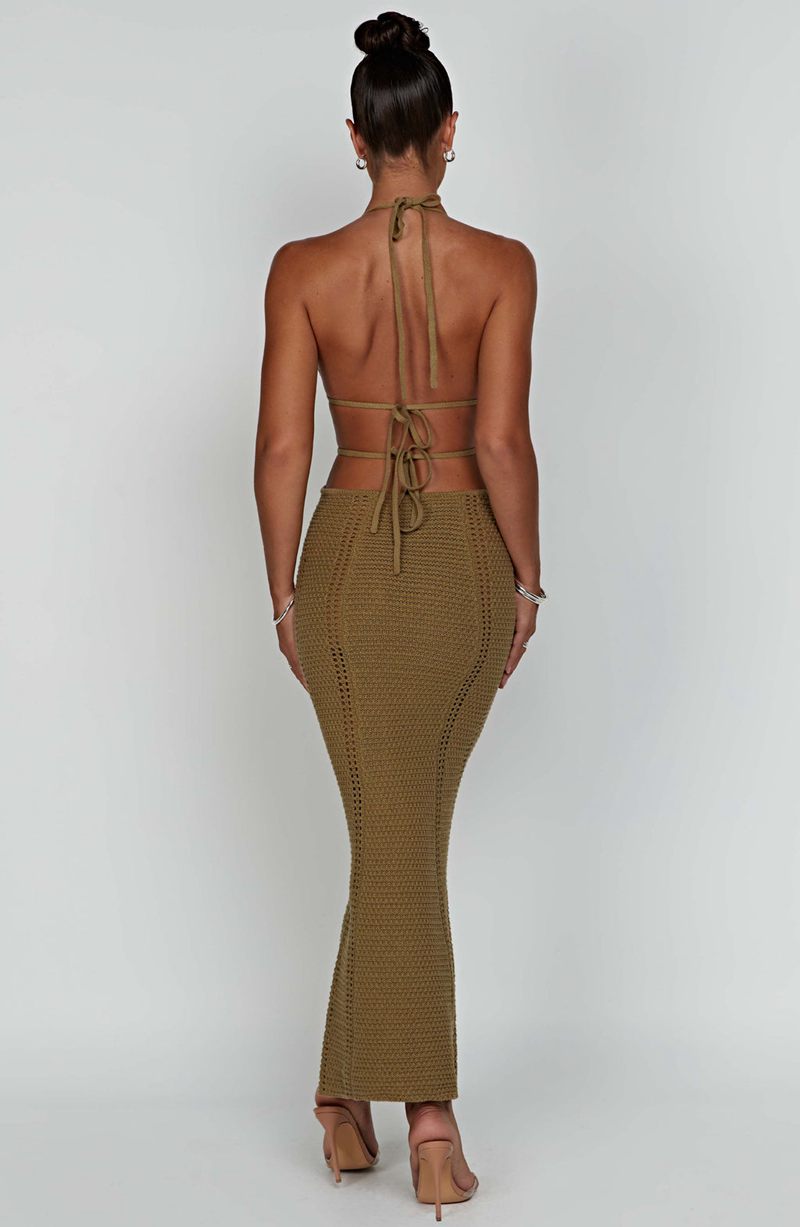 Babyboo Arabella Maxi Dress Khaki USA | 542-MYLEAN