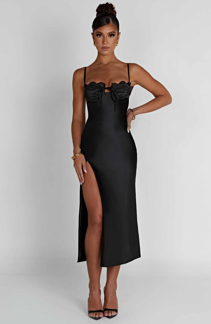 Babyboo Ardelle Midi Dress Black USA | 052-XODVMU