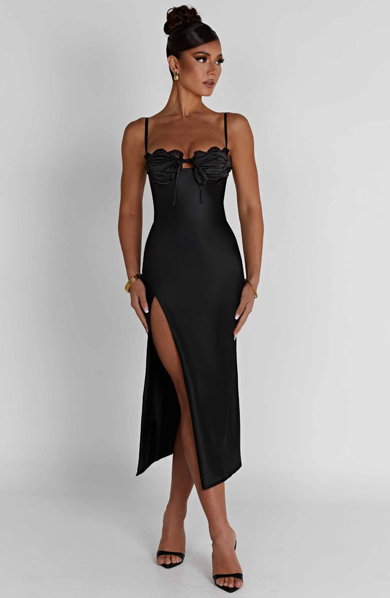 Babyboo Ardelle Midi Dress Black USA | 052-XODVMU