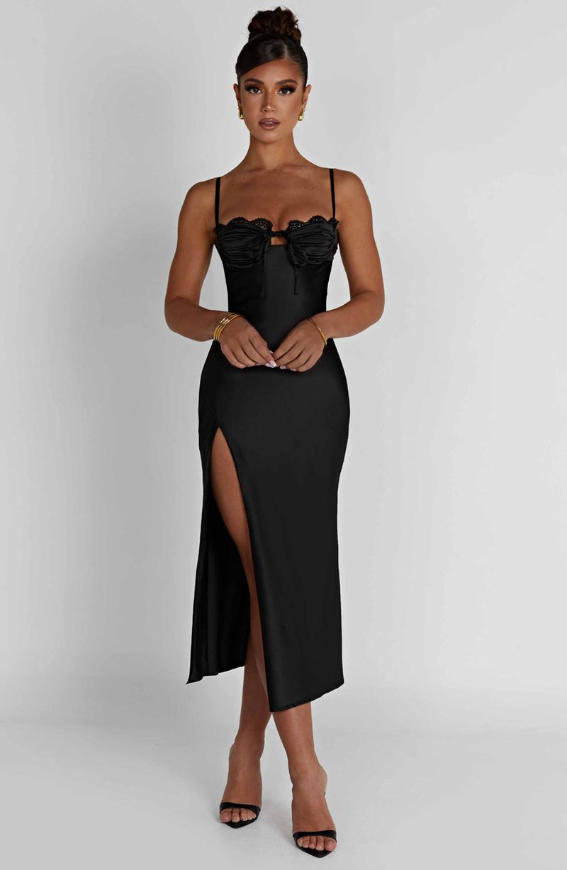 Babyboo Ardelle Midi Dress Black USA | 052-XODVMU