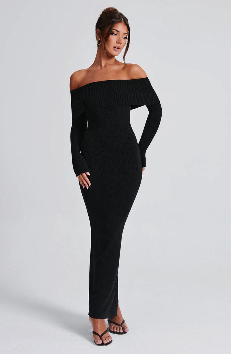 Babyboo Beverley Knit Maxi Dress Black USA | 832-OGMPZX