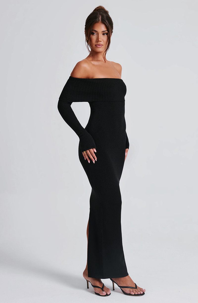 Babyboo Beverley Knit Maxi Dress Black USA | 832-OGMPZX