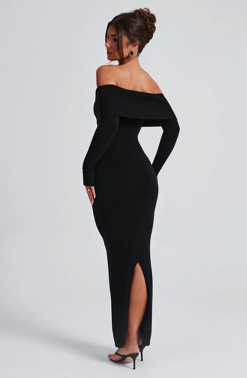 Babyboo Beverley Knit Maxi Dress Black USA | 507-XARMVZ