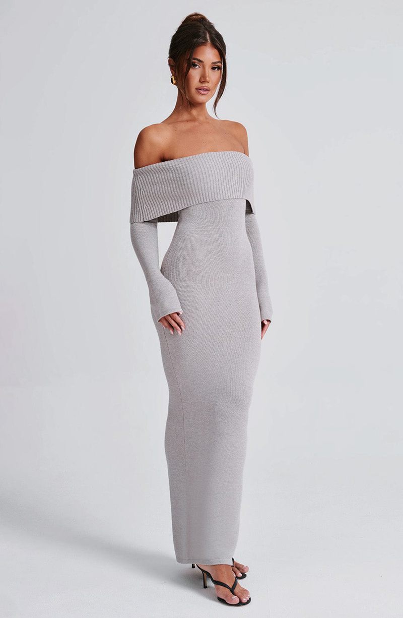 Babyboo Beverley Knit Maxi Dress Light Grey Marl USA | 689-IBFLMX