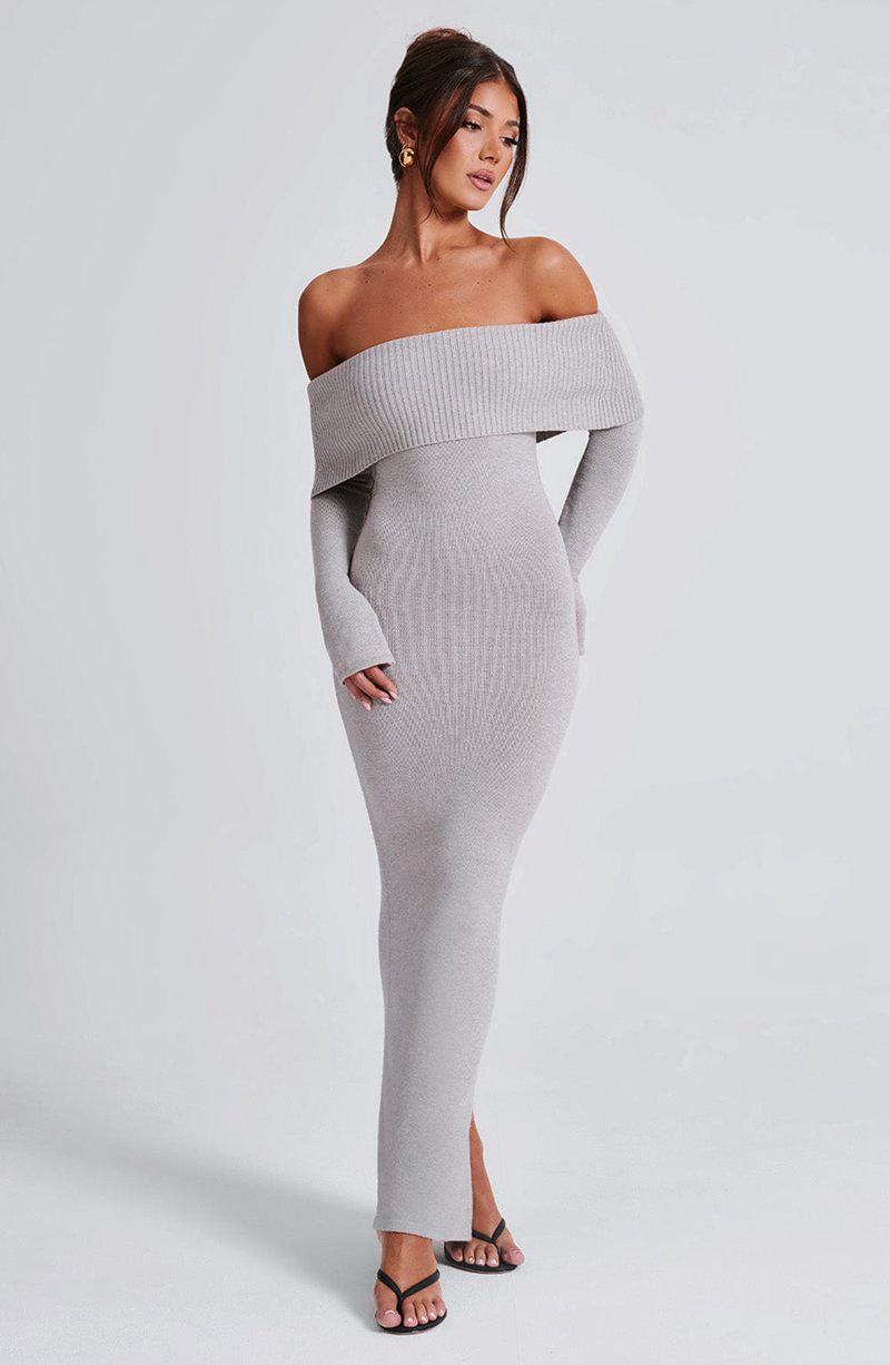 Babyboo Beverley Knit Maxi Dress Light Grey Marl USA | 689-IBFLMX