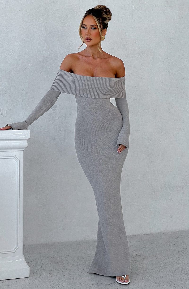 Babyboo Beverley Knit Maxi Dress Light Grey Marl USA | 689-IBFLMX