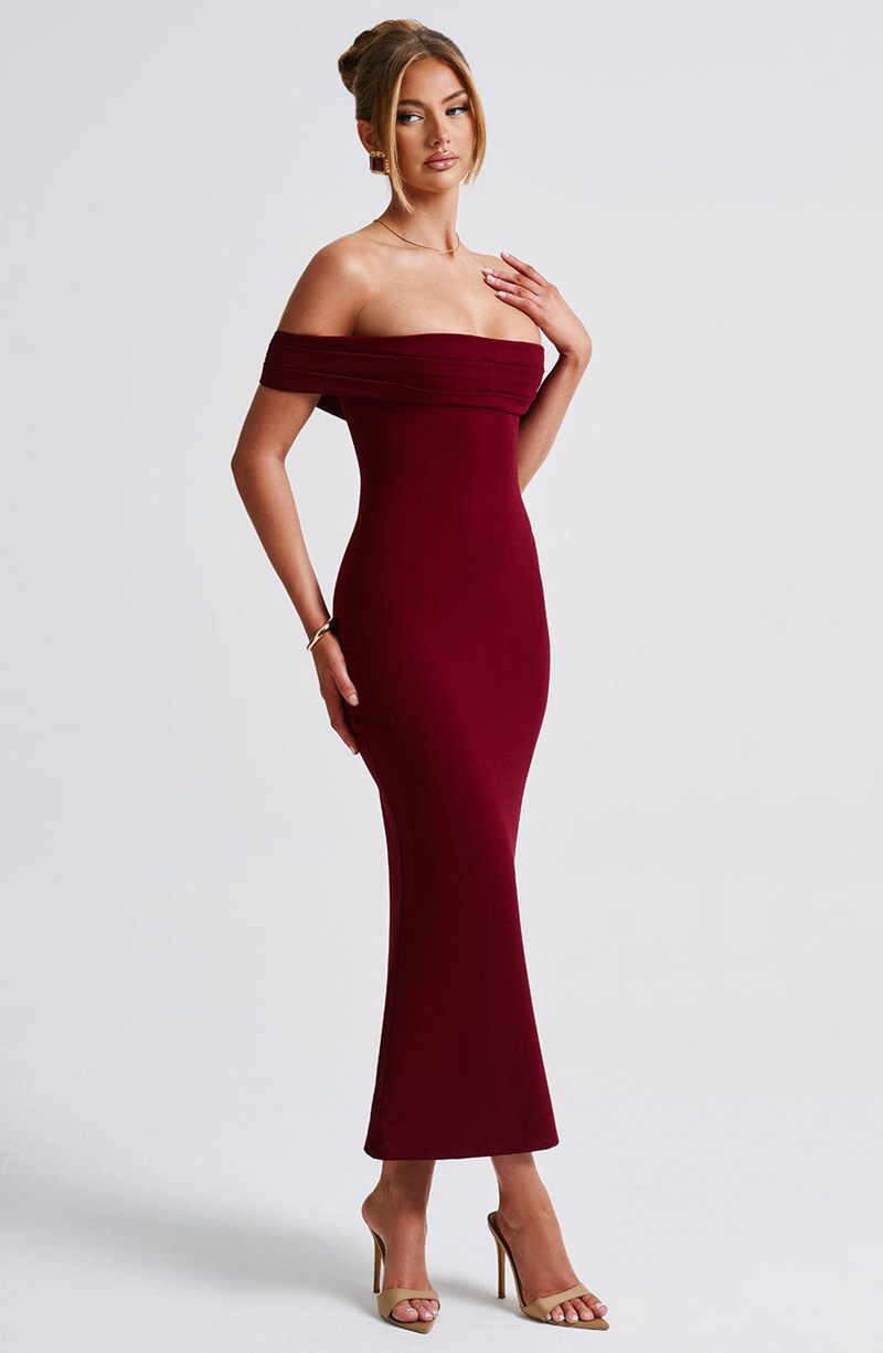 Babyboo Bex Midi Dress Burgundy USA | 913-PVKZYH