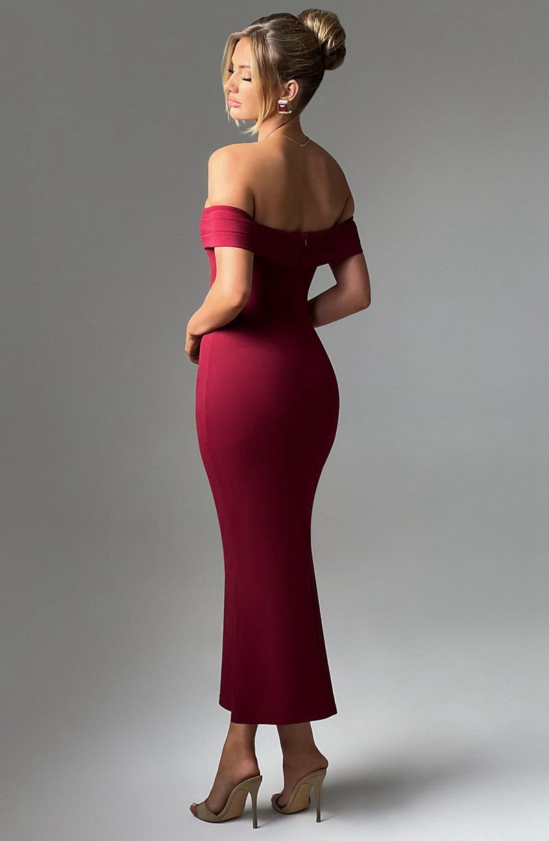 Babyboo Bex Midi Dress Burgundy USA | 913-PVKZYH