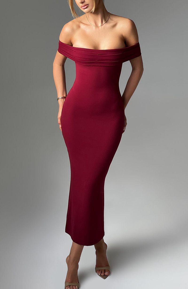 Babyboo Bex Midi Dress Burgundy USA | 913-PVKZYH