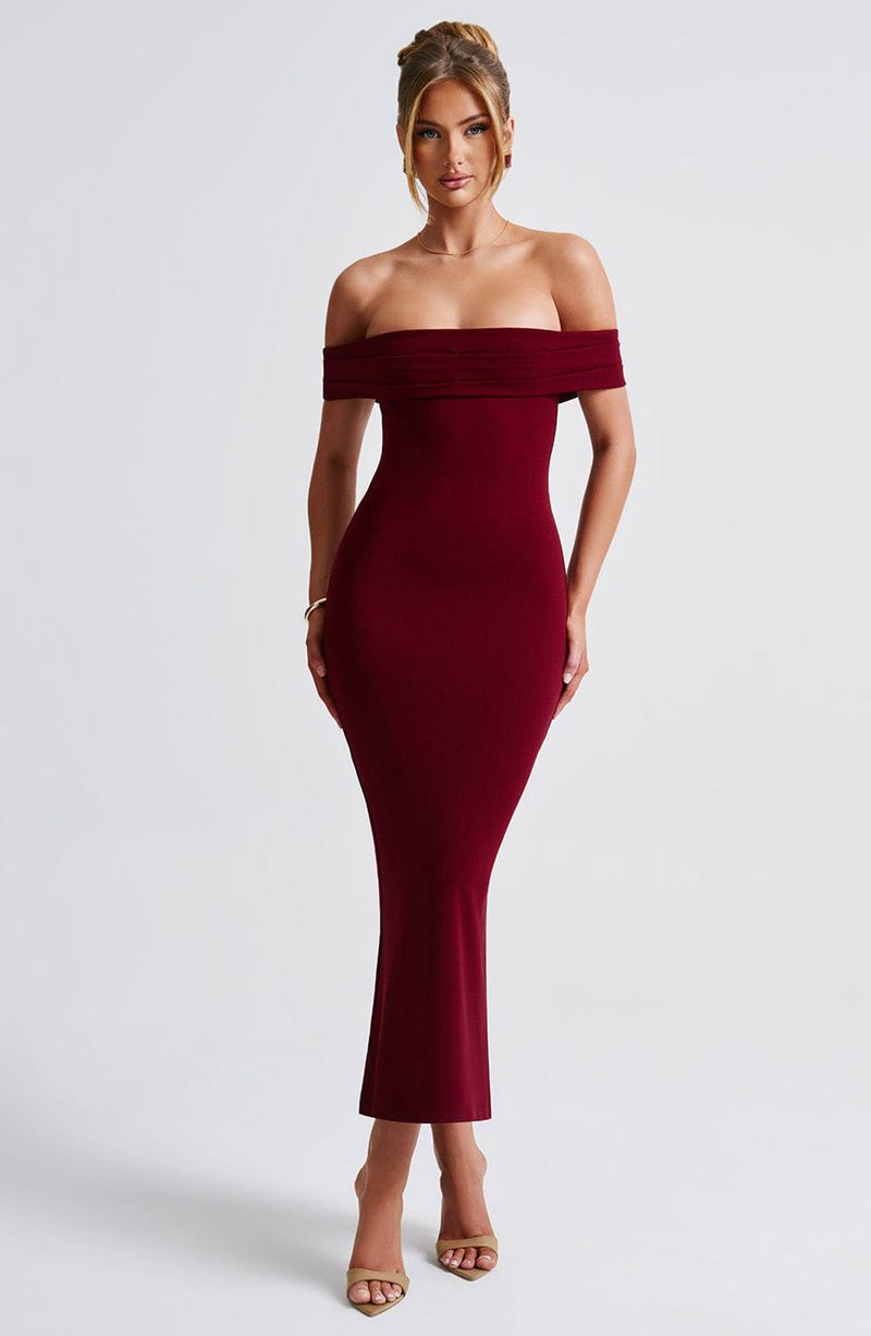 Babyboo Bex Midi Dress Burgundy USA | 913-PVKZYH