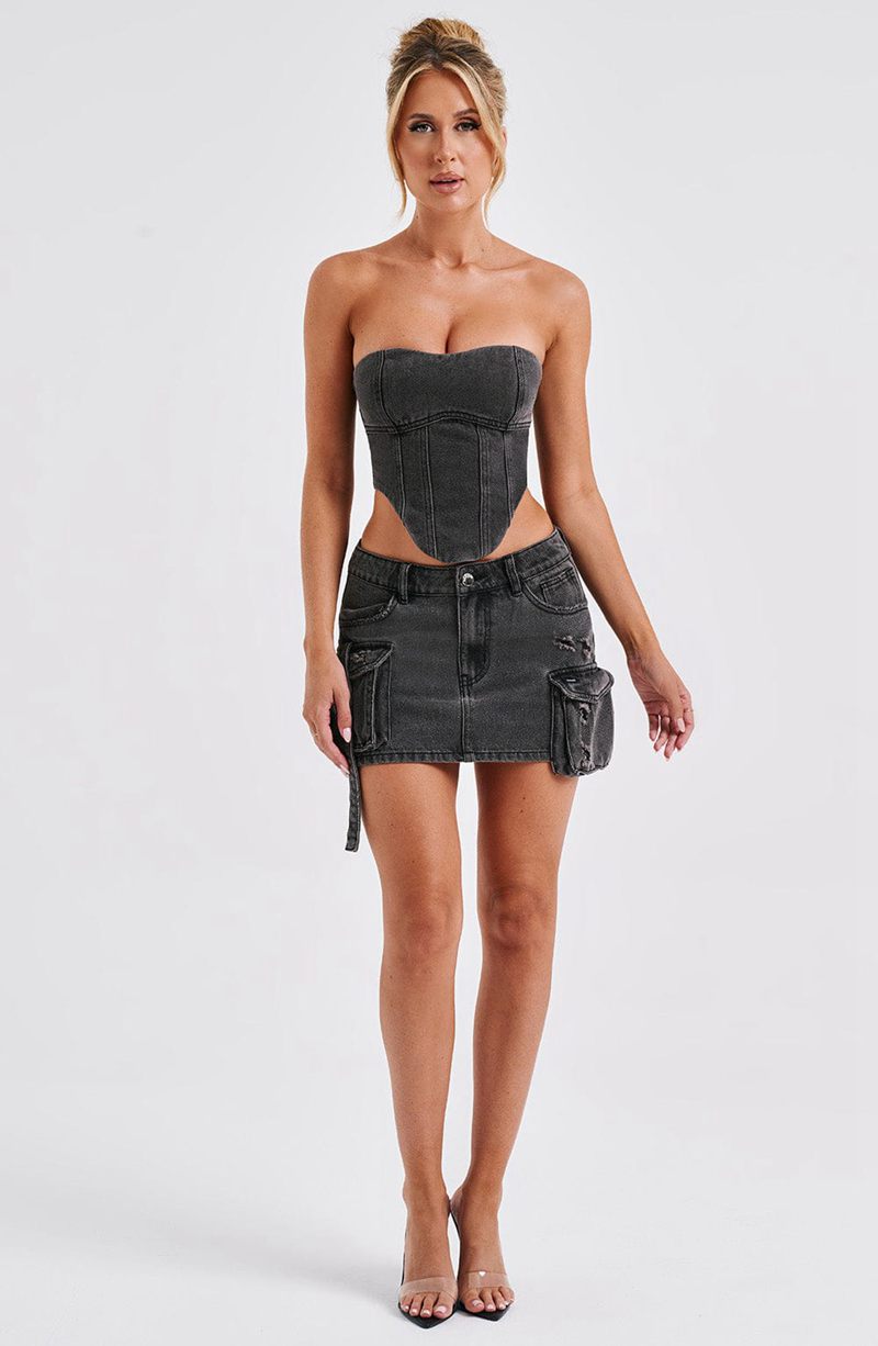 Babyboo Billie Mini Skirt Black Wash USA | 729-QONYDC