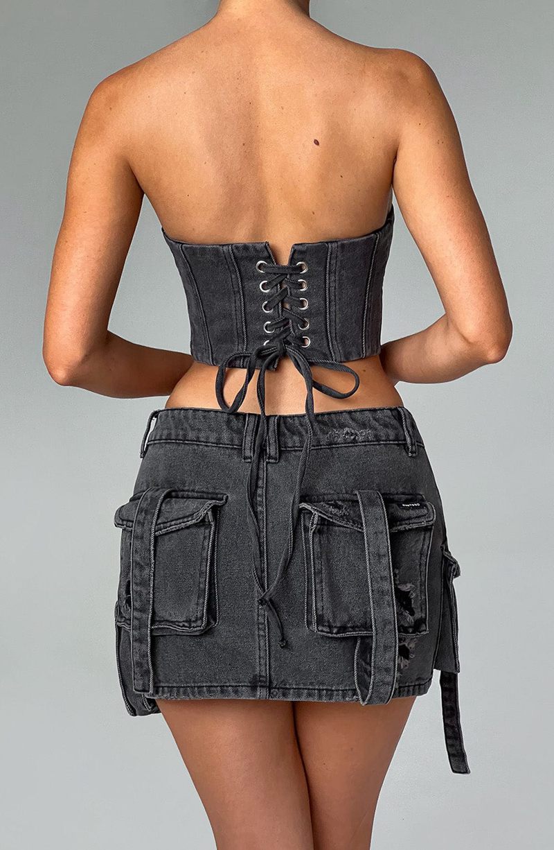 Babyboo Billie Mini Skirt Black Wash USA | 729-QONYDC