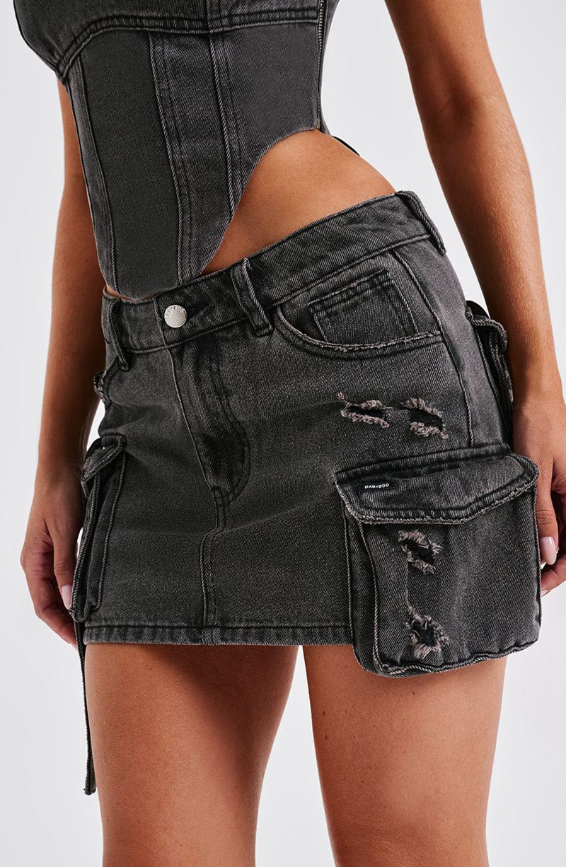 Babyboo Billie Mini Skirt Black Wash USA | 729-QONYDC