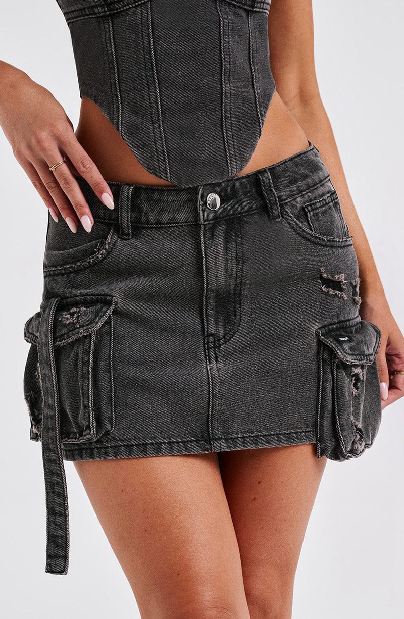 Babyboo Billie Mini Skirt Black Wash USA | 729-QONYDC