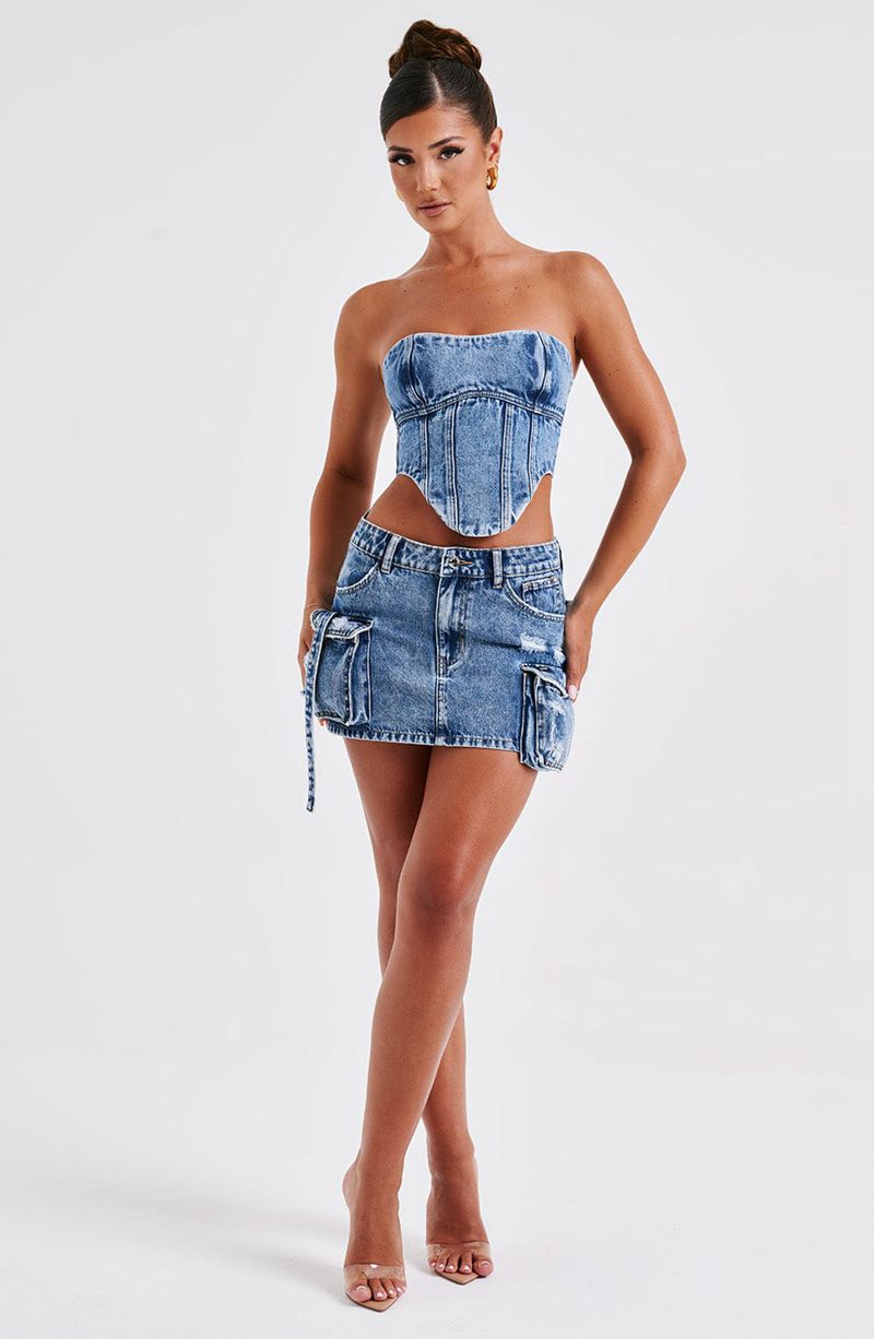 Babyboo Billie Mini Skirt Dark Wash USA | 879-FCDWHA