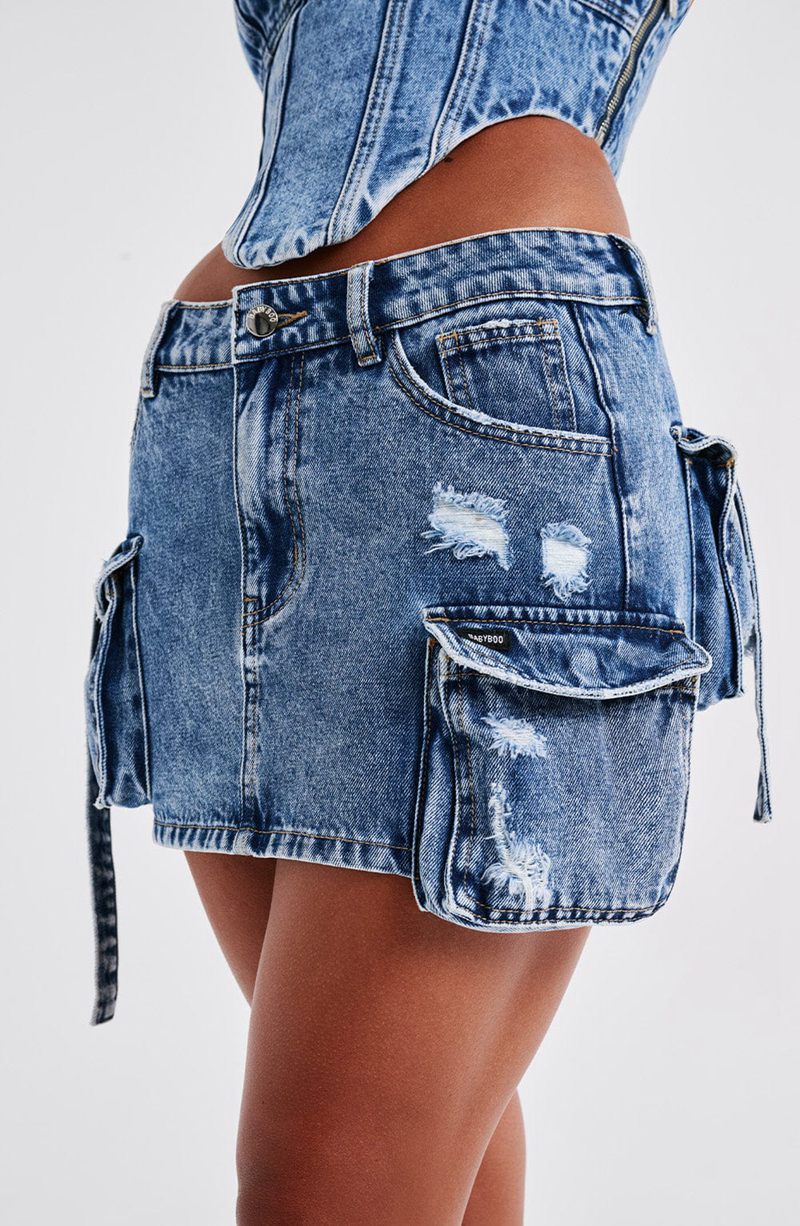 Babyboo Billie Mini Skirt Dark Wash USA | 879-FCDWHA