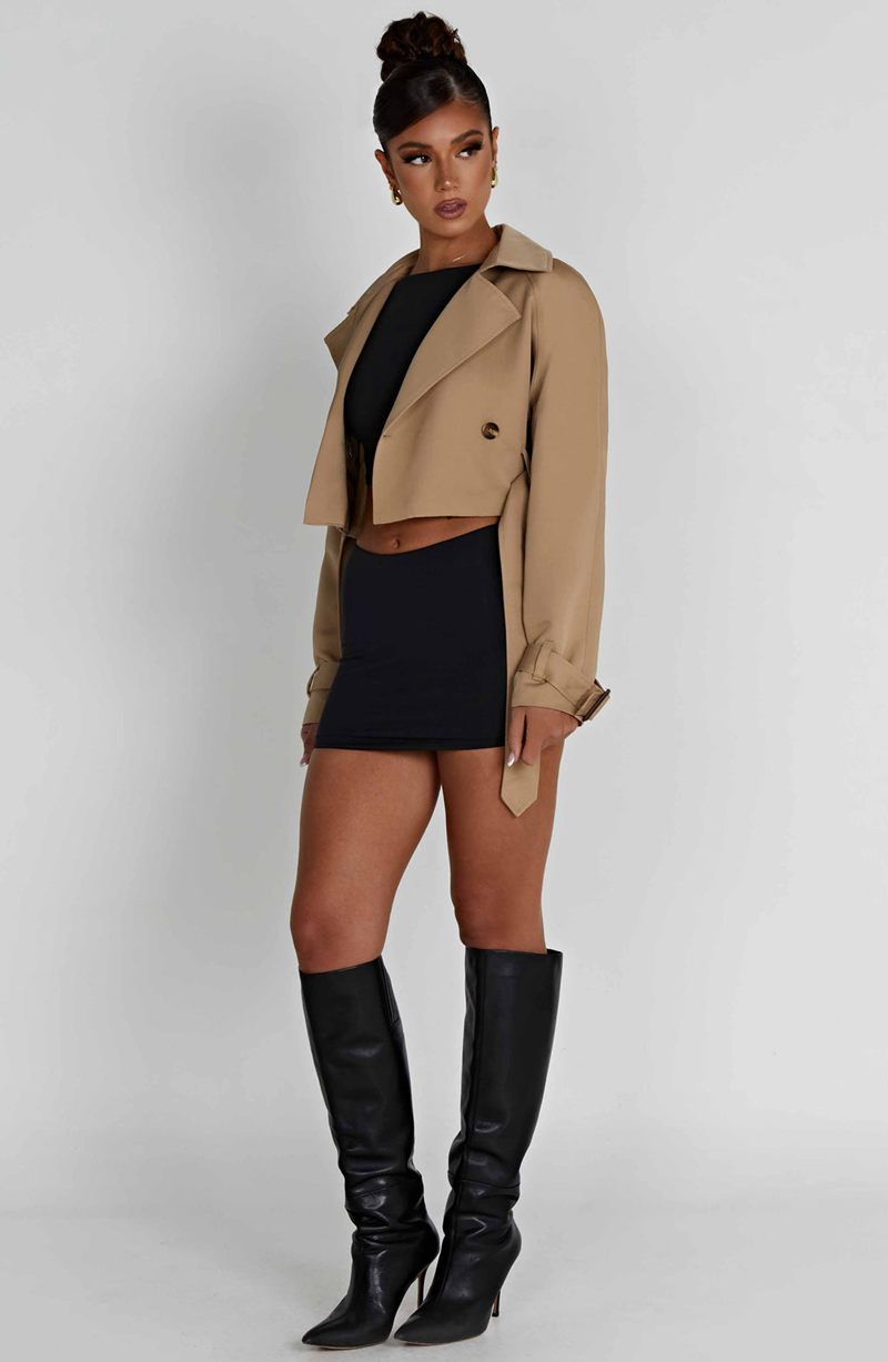 Babyboo Caprice Cropped Trench Coat Beige USA | 012-DJIOTN