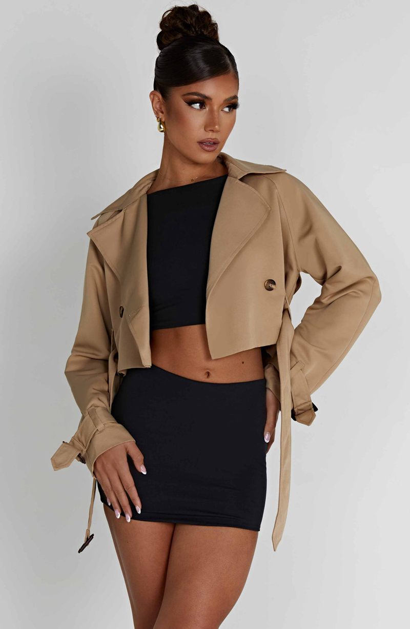 Babyboo Caprice Cropped Trench Coat Beige USA | 012-DJIOTN