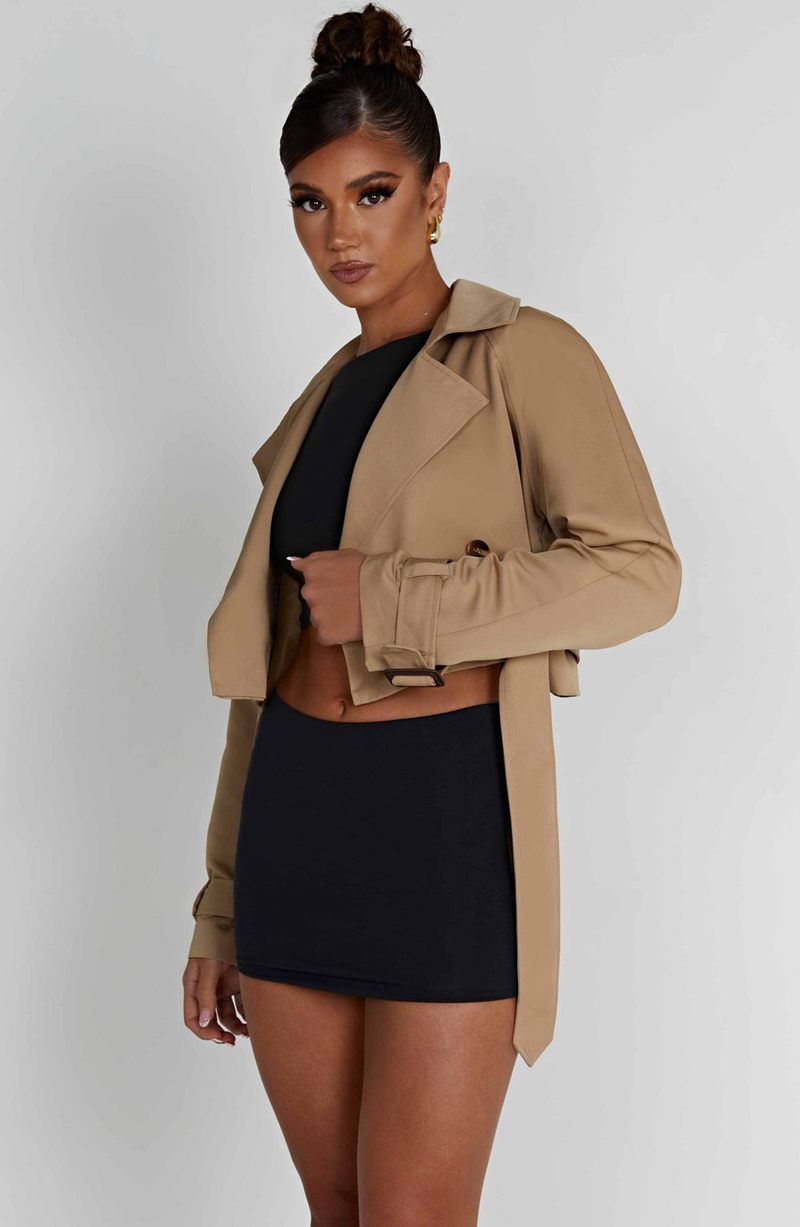 Babyboo Caprice Cropped Trench Coat Beige USA | 012-DJIOTN