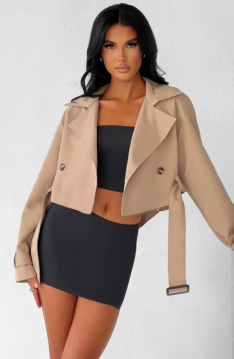 Babyboo Caprice Cropped Trench Coat Beige USA | 012-DJIOTN