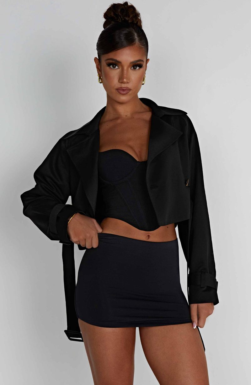 Babyboo Caprice Cropped Trench Coat Black USA | 132-MTJWZE