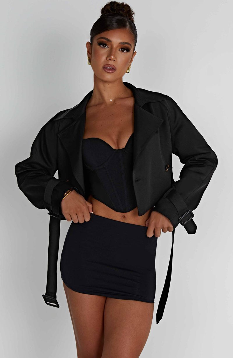 Babyboo Caprice Cropped Trench Coat Black USA | 132-MTJWZE