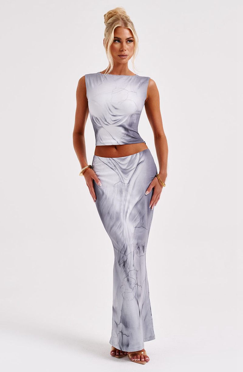 Babyboo Charmayne Maxi Skirt Grey Body Print USA | 951-EYCJBI