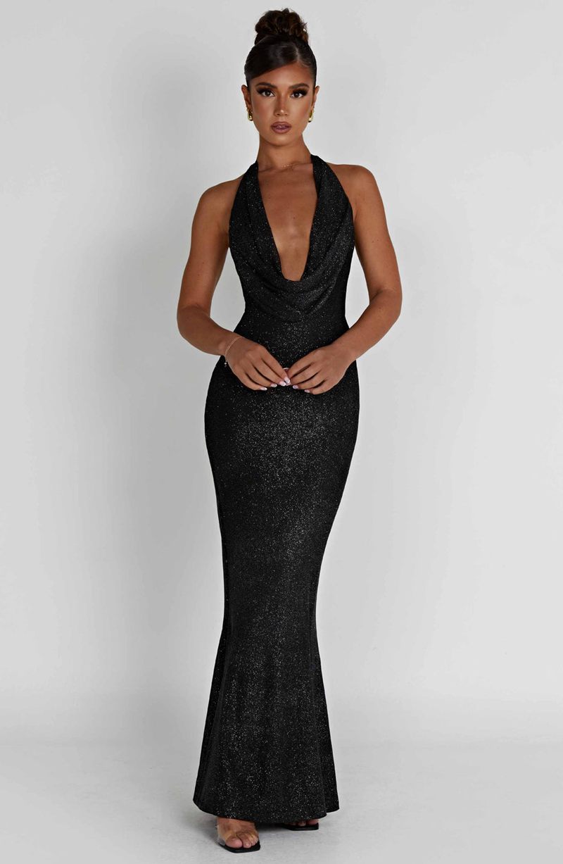 Babyboo Chrishelle Maxi Dress Black Sparkle USA | 910-VWCBNY