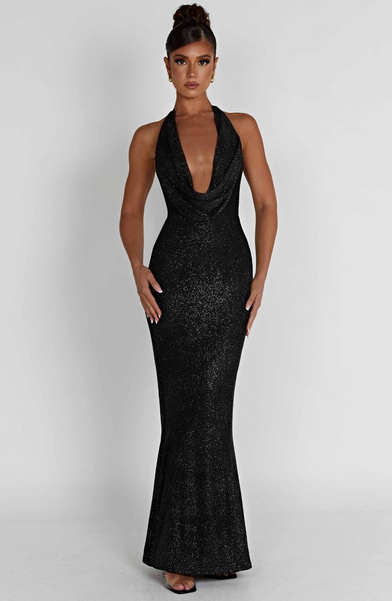 Babyboo Chrishelle Maxi Dress Black Sparkle USA | 910-VWCBNY