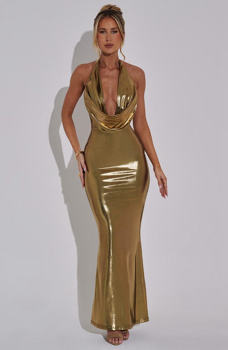 Babyboo Chrishelle Maxi Dress Gold USA | 680-YXRUGO