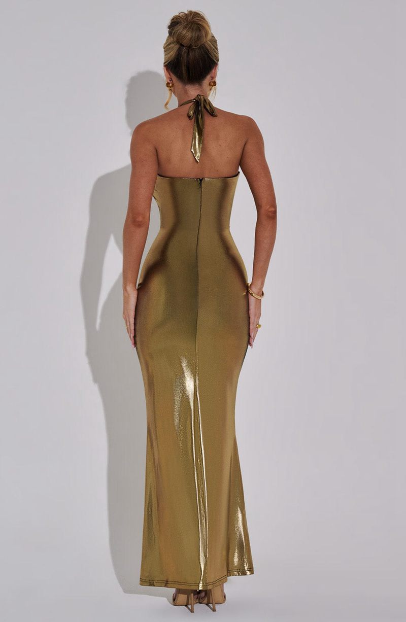 Babyboo Chrishelle Maxi Dress Gold USA | 680-YXRUGO