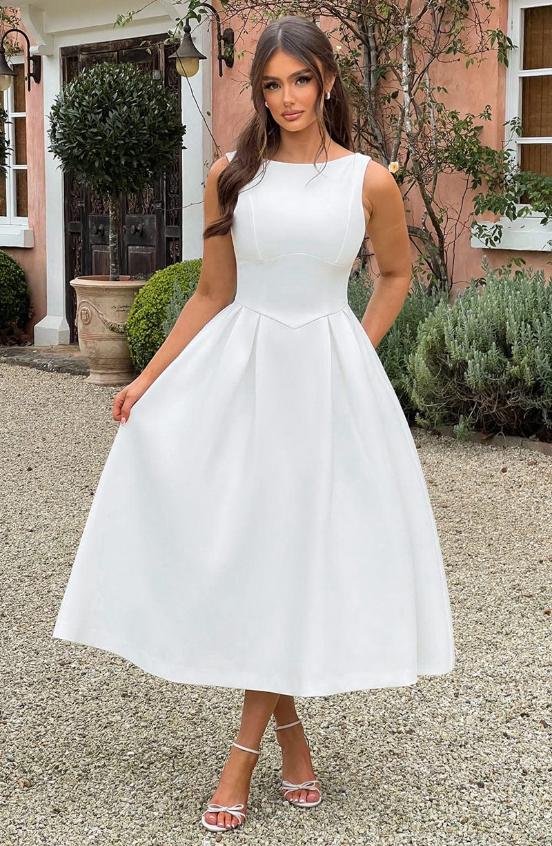 Babyboo Clarabella Midi Dress White USA | 103-CNAISH