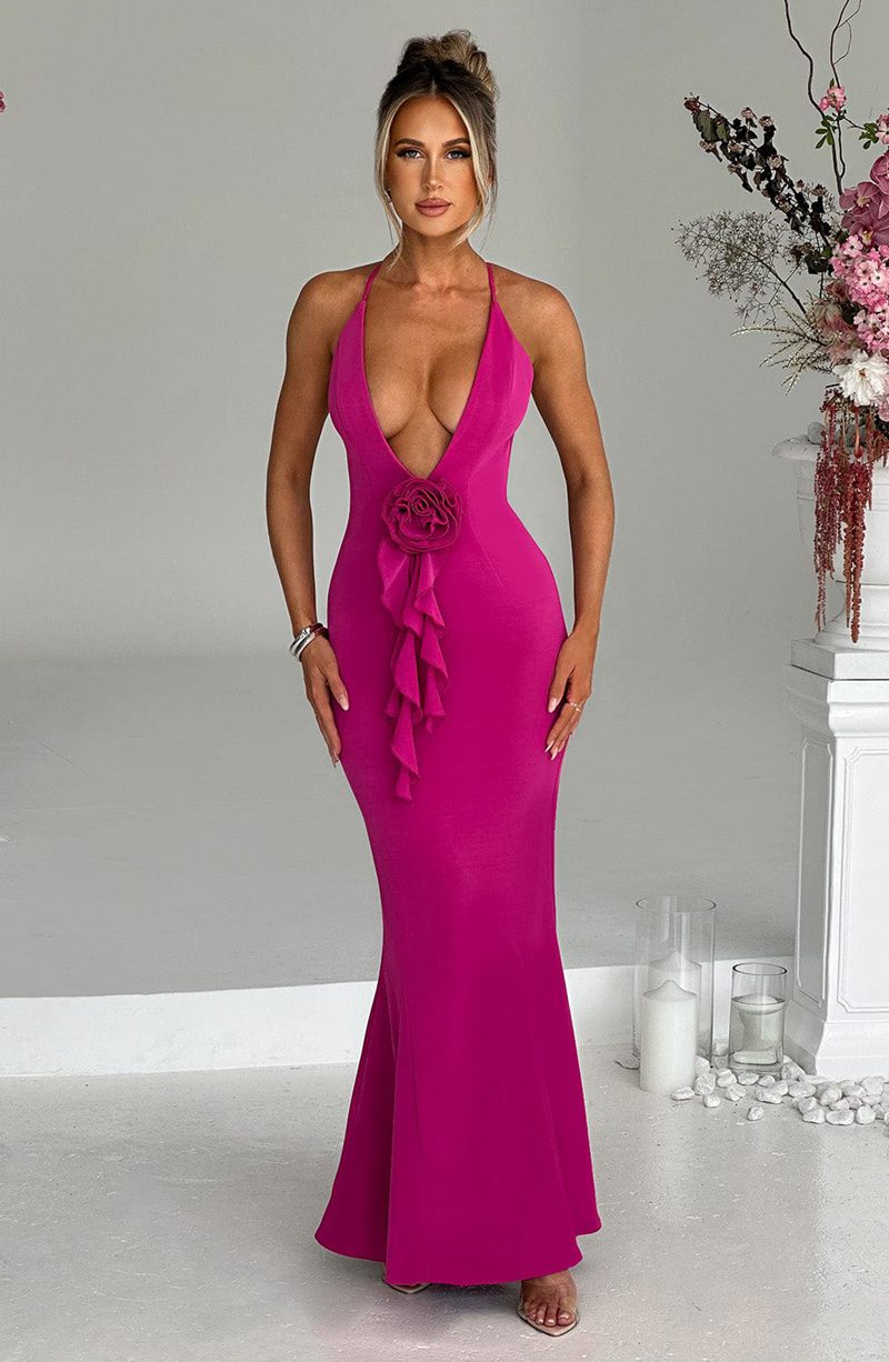 Babyboo Constantina Maxi Dress Hot Pink USA | 609-VJXHGY