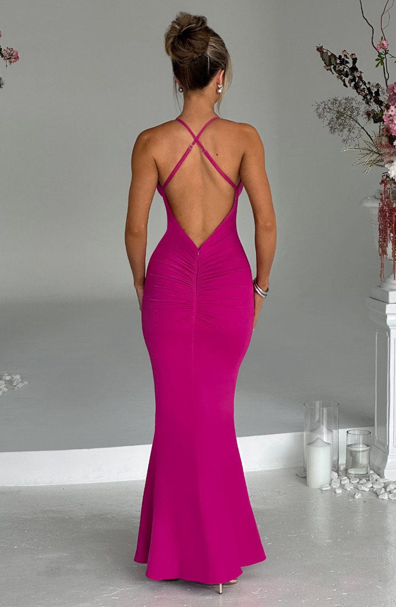 Babyboo Constantina Maxi Dress Hot Pink USA | 609-VJXHGY