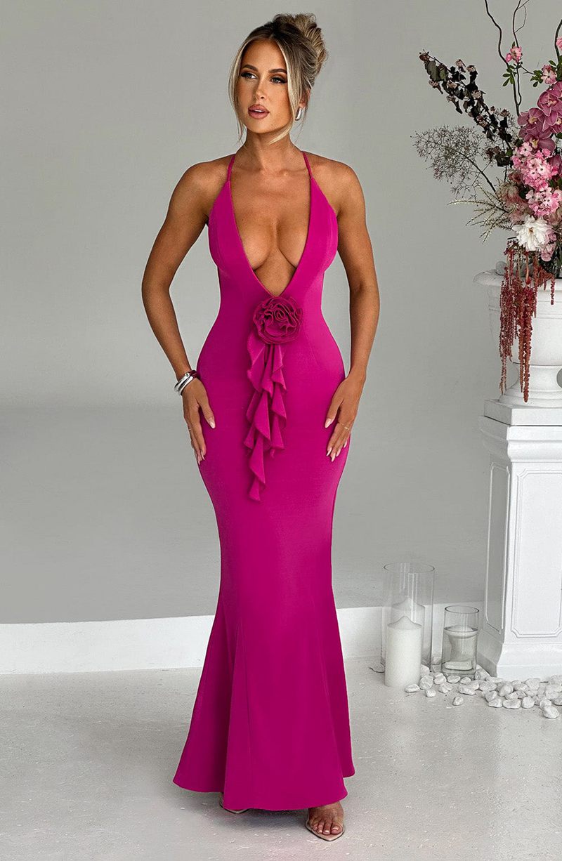 Babyboo Constantina Maxi Dress Hot Pink USA | 609-VJXHGY