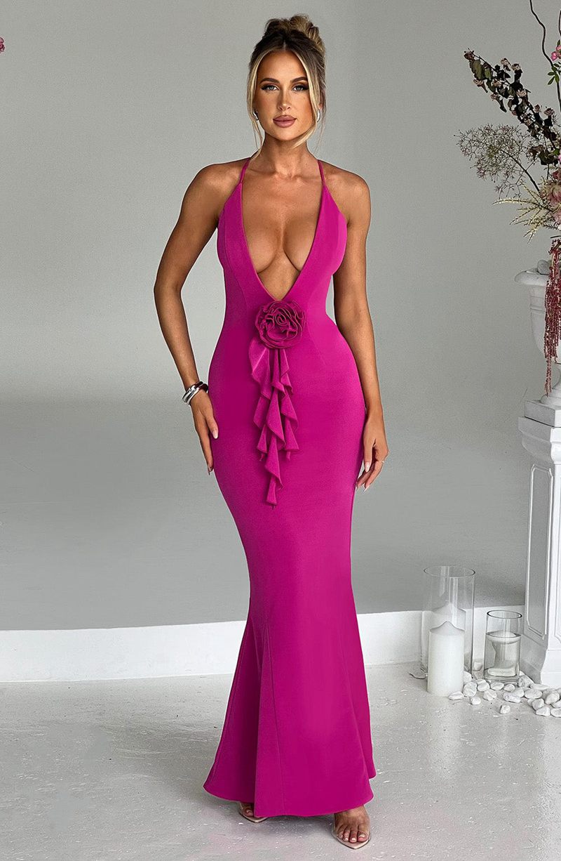 Babyboo Constantina Maxi Dress Hot Pink USA | 609-VJXHGY